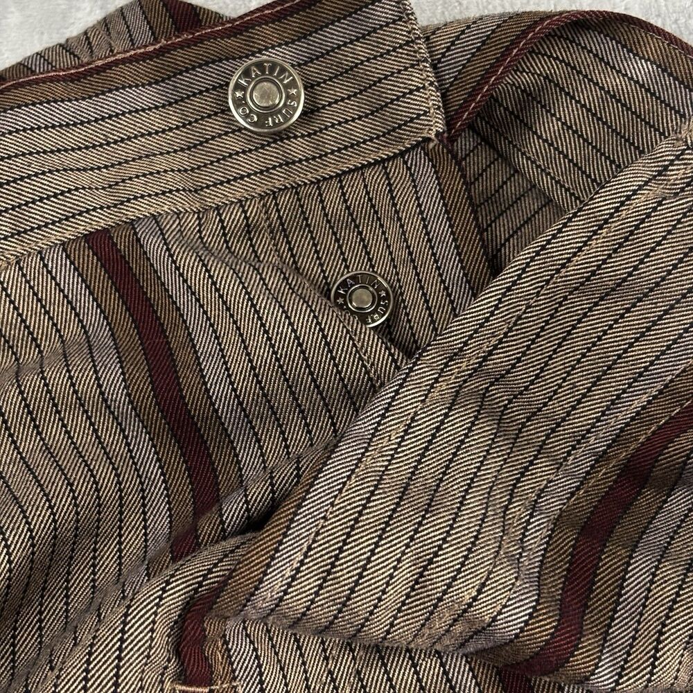 Katin Surf Co  Men's Bermuda Shorts Size 33 Brown /Maroon Striped Button Fly - Picture 3 of 13